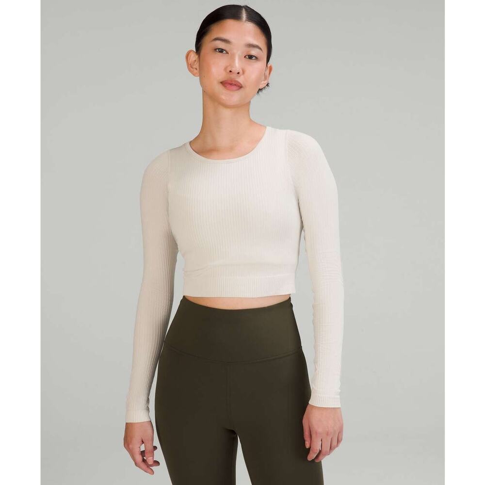 Lululemon Ebb To Street Long Sleeve Ribbed White Opal Padded Workout Activewear